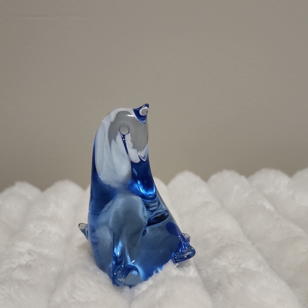Vintage Blue Glass Penguin Figurine